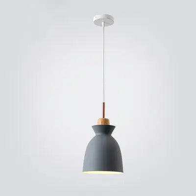 Contemporary Nordic Oak Wood Iron Bell Cone Dome 1-Light Pendant Light For Living Room Cuvalon