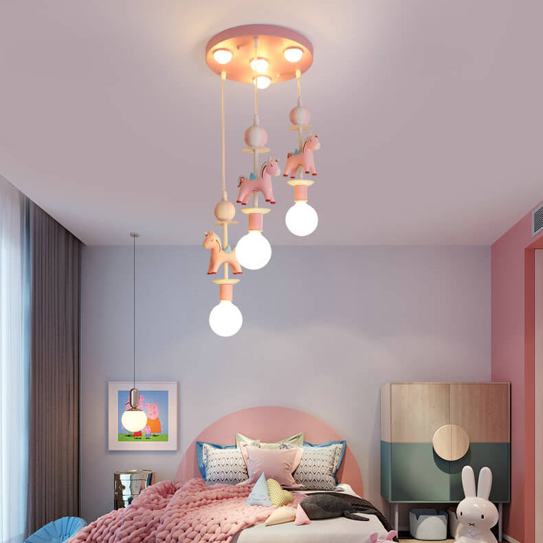 Modern Children's Carousel Eye Protection Resin Iron 1/7/11 Light Flush Mount Ceiling Light Cuvalon
