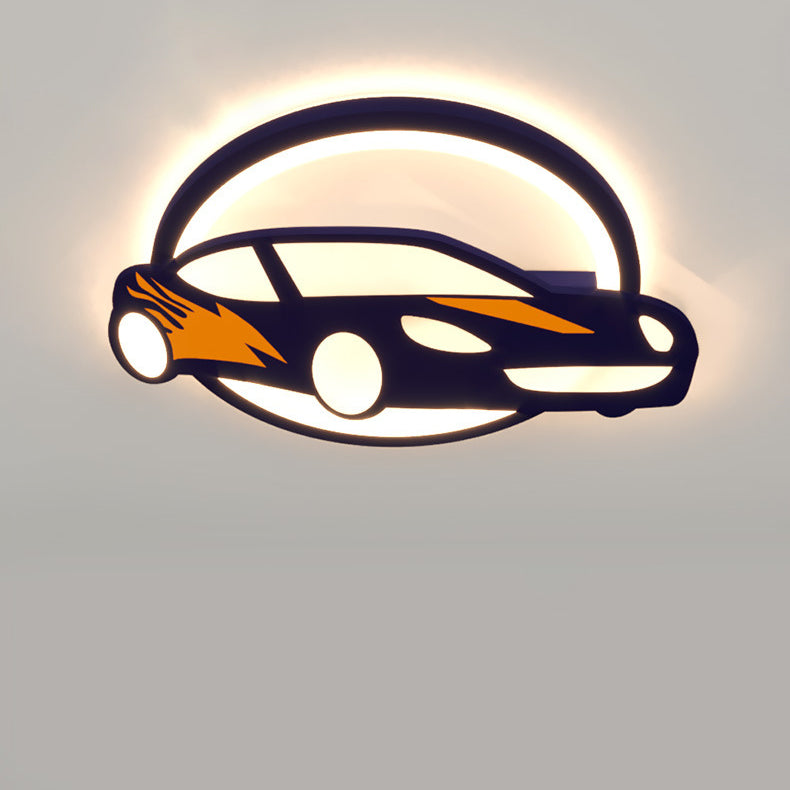 Contemporary Creative Iron Acrylic Cartoon Sports Car LED Kids Flush Mount Ceiling Light For Bedroom Cuvalon