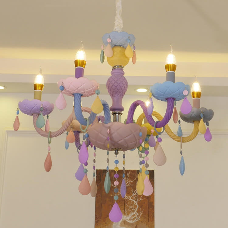 Modern Children's Princess Macaroon Candelabra Crystal Glass 5/6/8/10/12/15 Light Chandelier Cuvalon