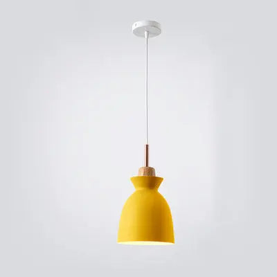 Contemporary Nordic Oak Wood Iron Bell Cone Dome 1-Light Pendant Light For Living Room Cuvalon