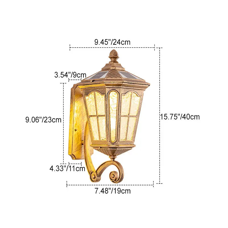 European Solar Outdoor Lantern Aluminum Glass Waterproof 1-Light Wall Sconce Lamp Cuvalon