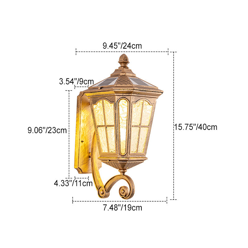 European Solar Outdoor Lantern Aluminum Glass Waterproof 1-Light Wall Sconce Lamp Cuvalon