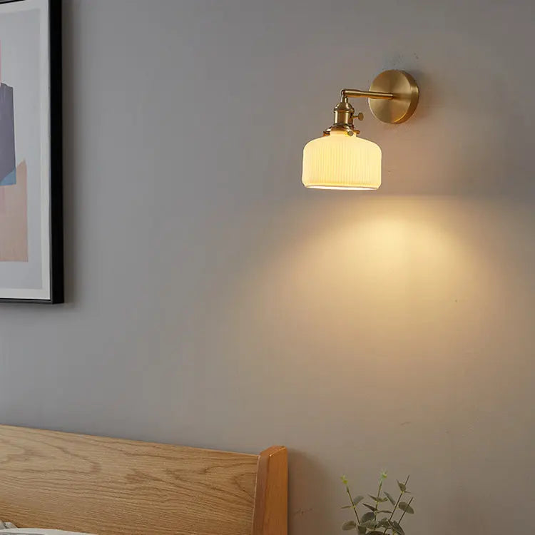 Modern Minimalist Striped Ceramic Jar 1-Light Wall Sconce Lamp Cuvalon