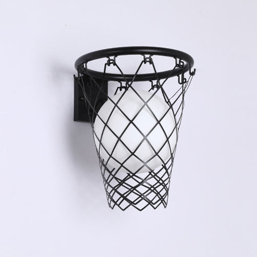 Modern Art Deco Kids Iron Glass Basketball Hoop 1-Light Wall Sconce Lamp For Bedroom Cuvalon