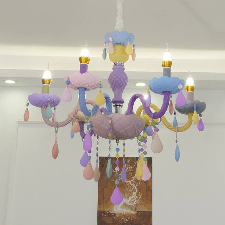 Modern Children's Princess Macaroon Candelabra Crystal Glass 5/6/8/10/12/15 Light Chandelier Cuvalon