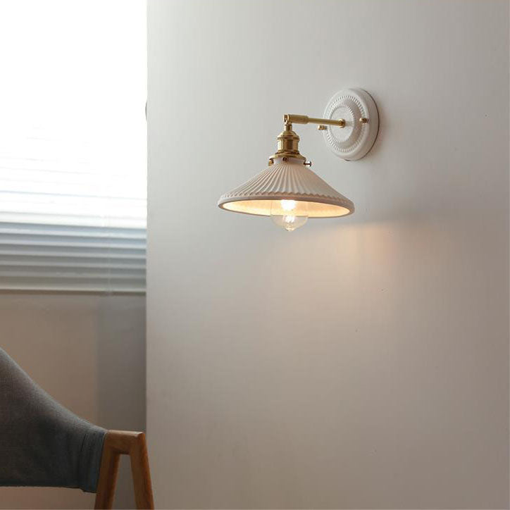 Vintage Japanese Ceramic Brass 1-Light Wall Sconce Lamp Cuvalon