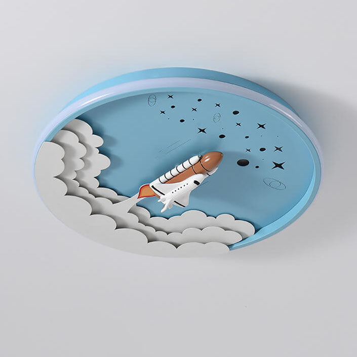 Modern Creative Cartoon Rocket Round LED Kids Flush Mount Ceiling Light Cuvalon