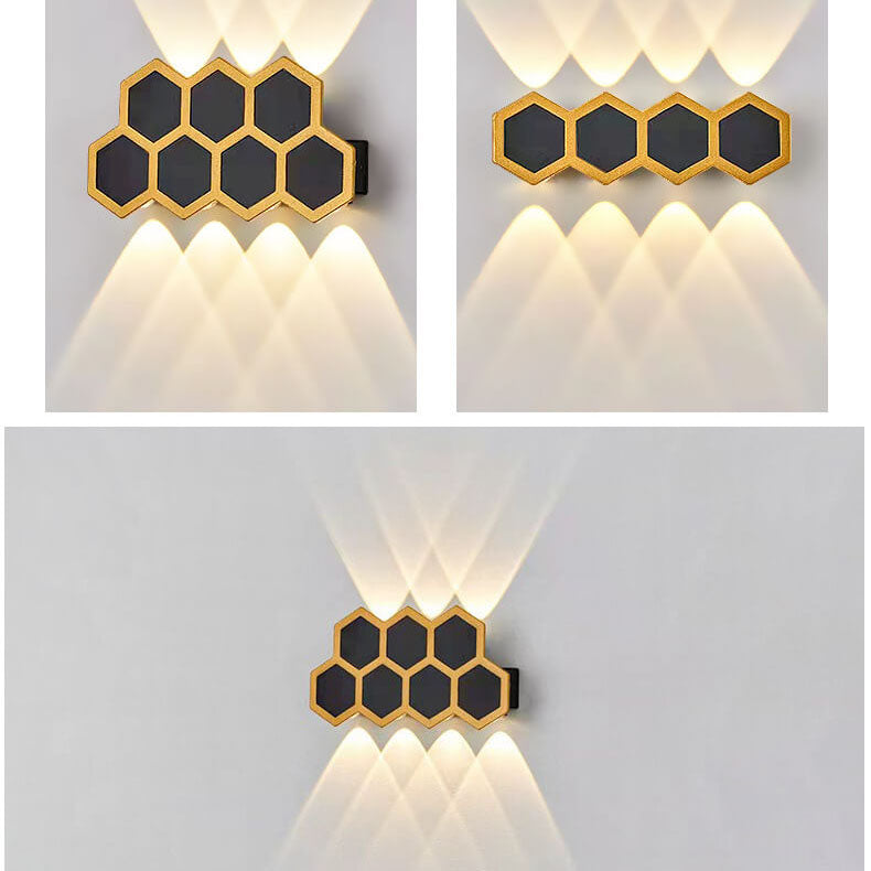 Outdoor Simple Hexagonal Combination Black Gold LED Wall Sconce Lamp Cuvalon