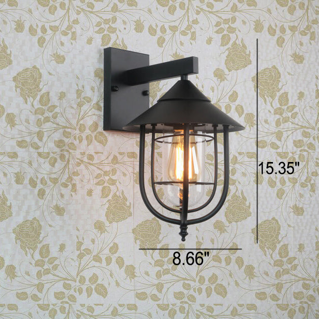 Vintage Industrial Iron Lantern Indoor Outdoor 1-Light Wall Sconce Lamp Cuvalon