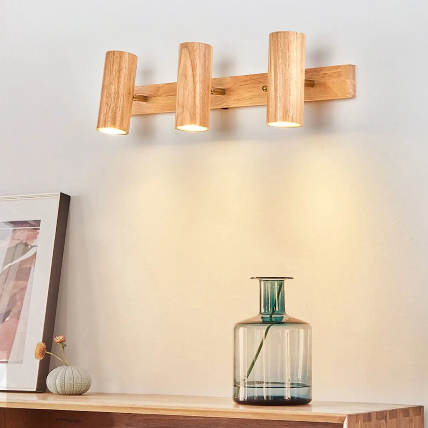 Modern Minimalist Wood Track Spotlight 1/2/3 Light Wall Sconce Lamp Cuvalon