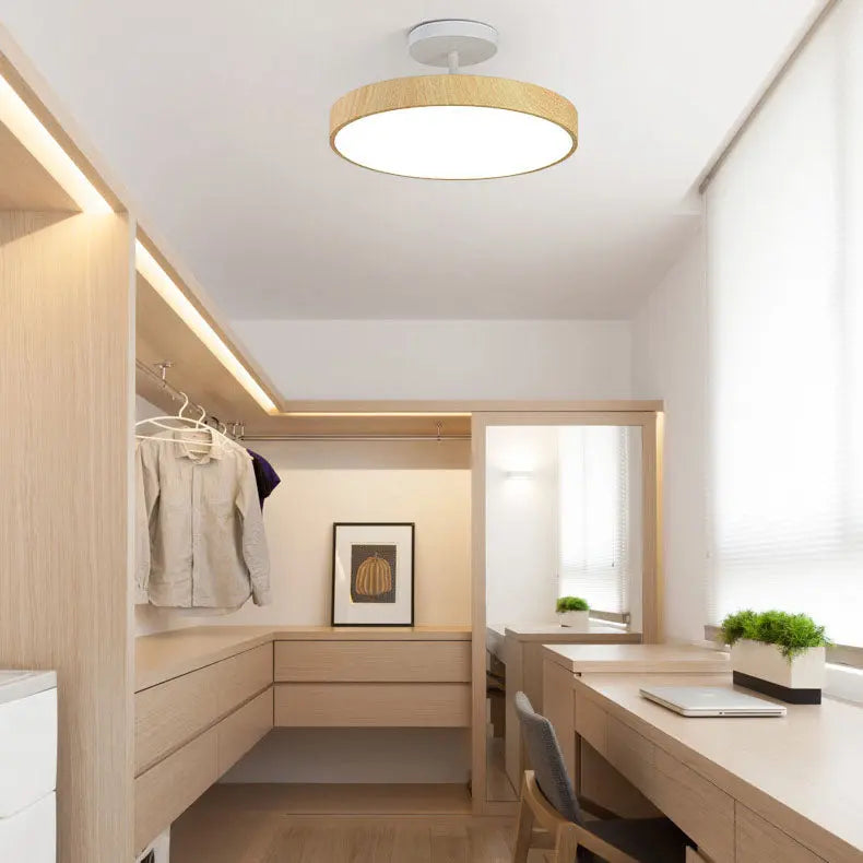 Japanese Wabi-sabi Minimalist Wood Grain Round LED Semi-Flush Mount Light Cuvalon