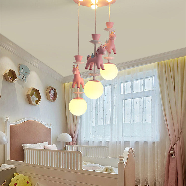 Modern Art Deco Kids Iron Resin Glass Round Base Ball Horse 1/3/5 Light Flush Mount Ceiling Light For Bedroom Cuvalon