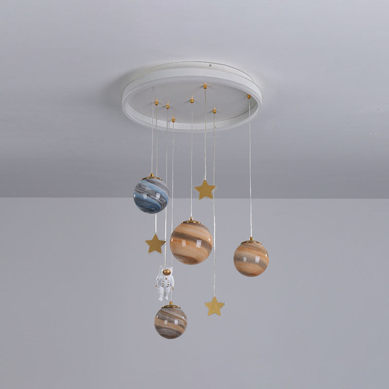 Contemporary Scandinavian Space Planet Acrylic Glass Round Shade LED Kids Flush Mount Ceiling Light For Bedroom Cuvalon