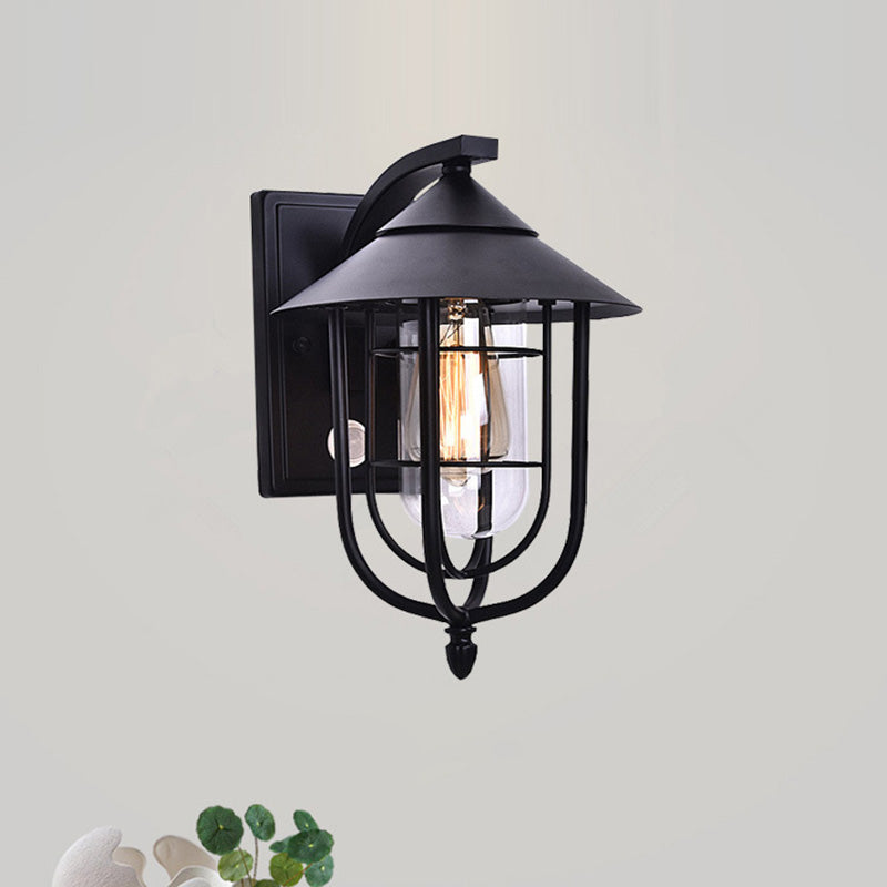 Contemporary Industrial Human Sensing Iron Glass 1-Light Outdoor Wall Sconce Lamp For Garden Cuvalon
