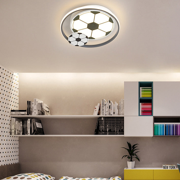 Contemporary Creative Cartoon Football Iron LED Kids Flush Mount Ceiling Light For Bedroom Cuvalon