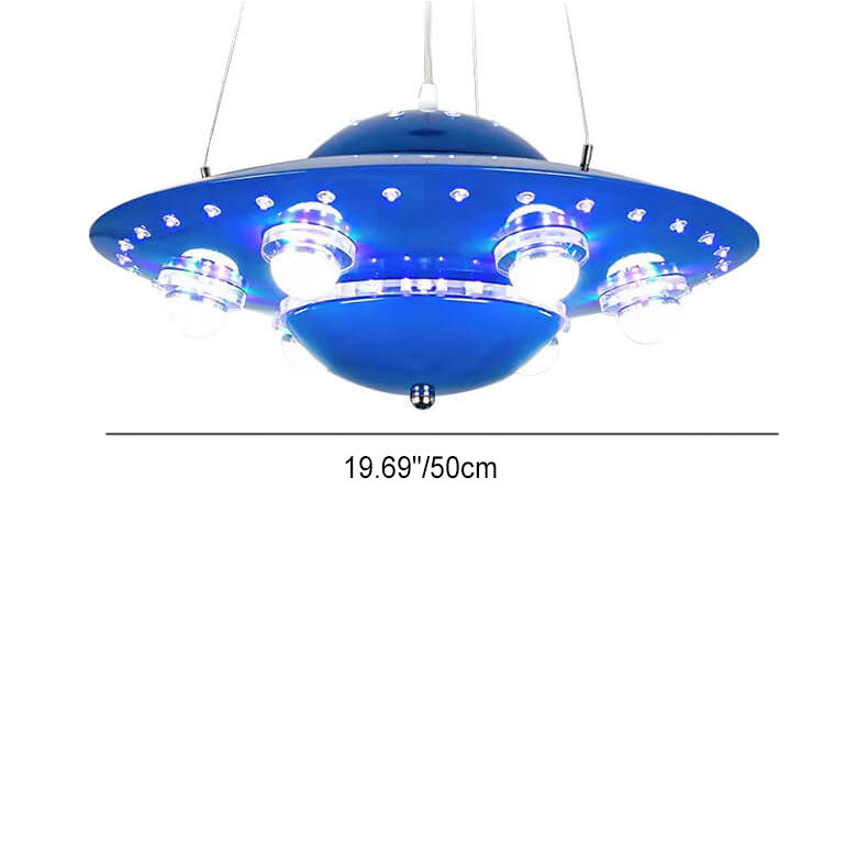 Contemporary Creative Kids Spaceship Iron Glass LED Chandelier For Bedroom Cuvalon