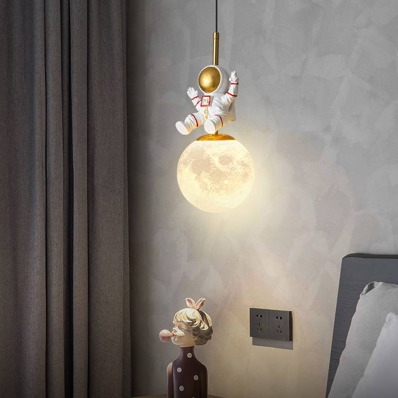 Contemporary Nordic Kids Orb Astronaut Iron Resin 1-Light Pendant Light For Bedroom Cuvalon