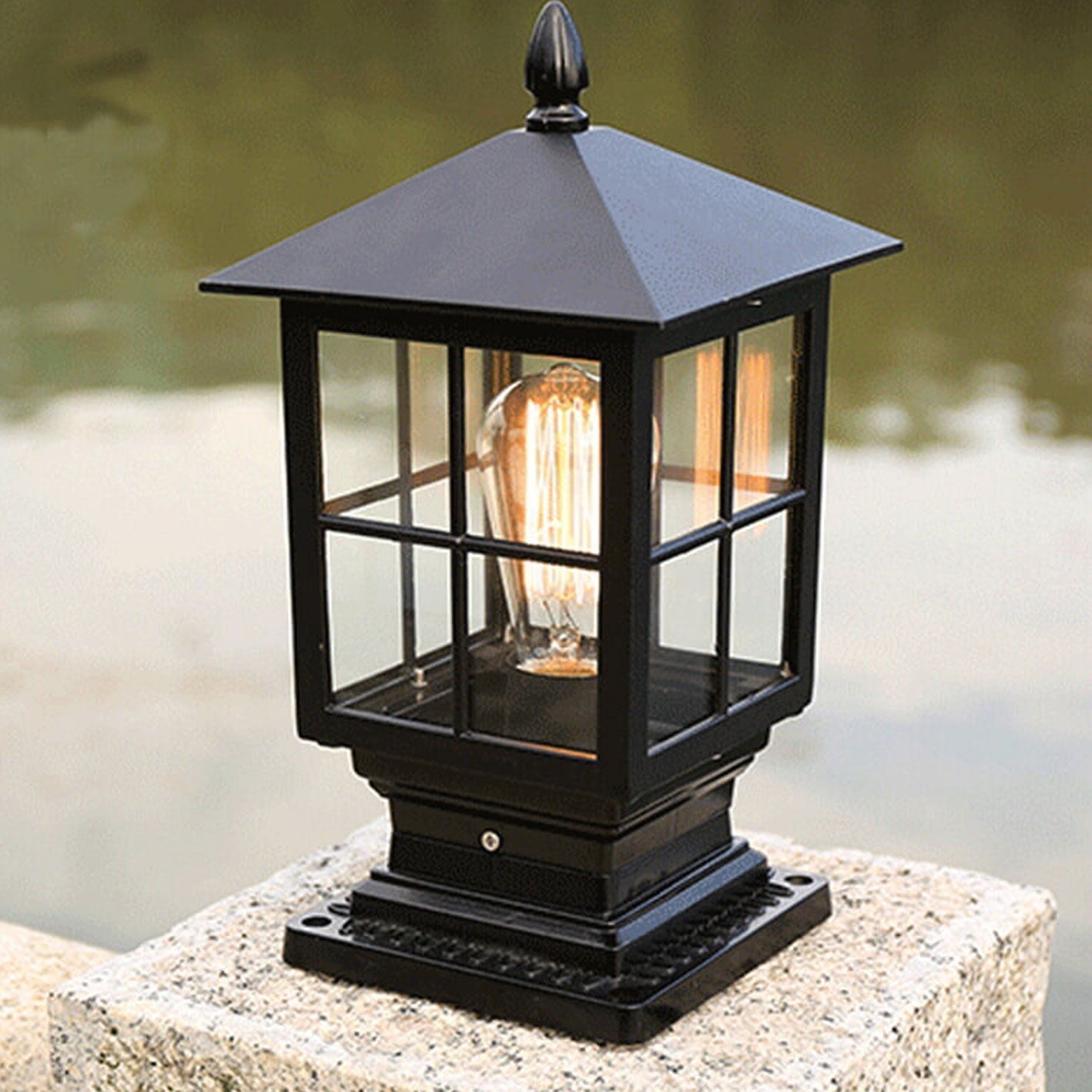 European Outdoor Column Lantern Waterproof  Rustproof 1-Light Patio Light Cuvalon