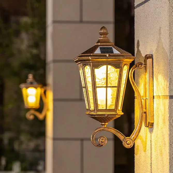 European Solar Outdoor Lantern Aluminum Glass Waterproof 1-Light Wall Sconce Lamp Cuvalon
