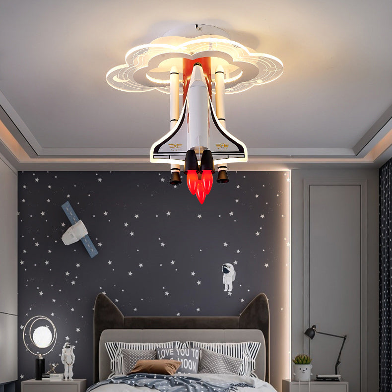 Contemporary Creative Iron Cartoon Aerospace Rocket Acrylic LED Kids Flush Mount Ceiling Light For Living Room Cuvalon