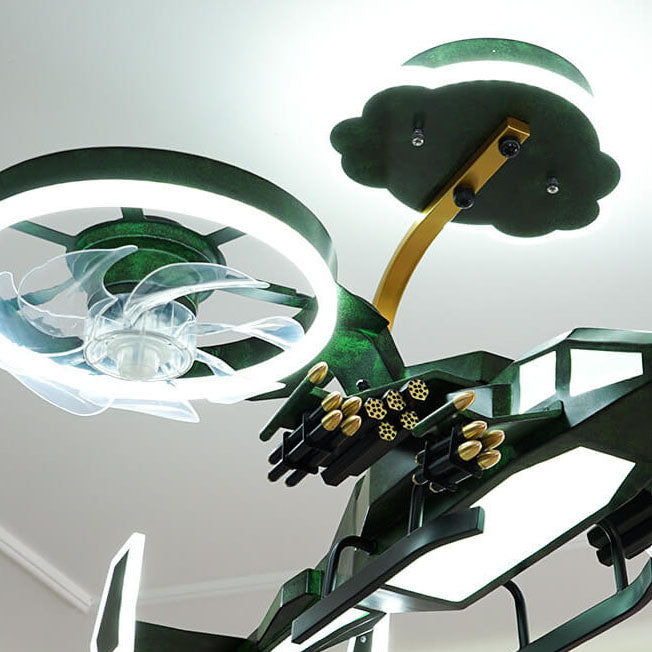 Modern Children's Helicopter Hardware Acrylic LED Semi-Flush Mount Ceiling Fan Light Cuvalon