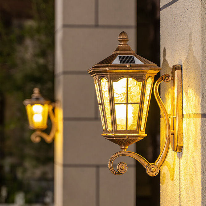 European Solar Outdoor Lantern Aluminum Glass Waterproof 1-Light Wall Sconce Lamp Cuvalon