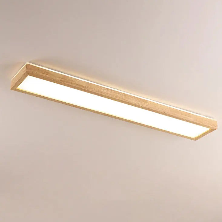 Japanese Minimalist Log Rectangular Walnut LED Flush Mount Ceiling Light Cuvalon