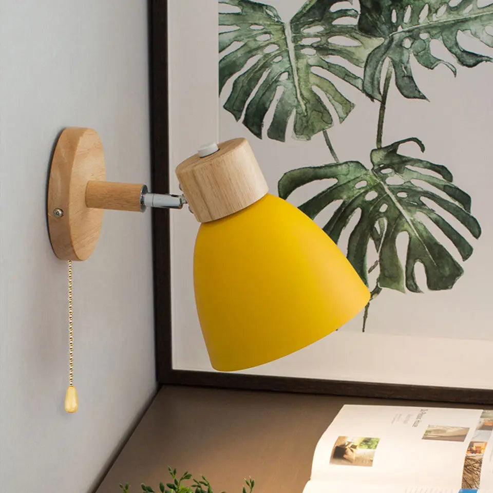 Modern Minimalist Solid Color Macaron Iron Wood 1-Light Wall Sconce Lamp Cuvalon