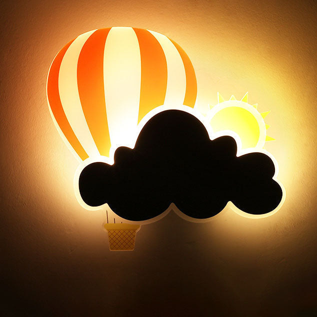 Contemporary Creative Kids Hot Air Balloon Clouds Iron Acrylic LED Wall Sconce Lamp For Bedroom Cuvalon