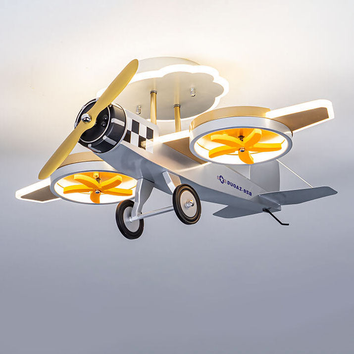Creative Cartoon Airplane Iron Acrylic LED Kids Semi-Flush Mount Ceiling Light Cuvalon