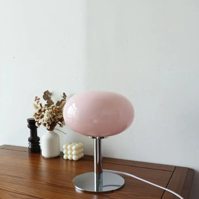 Nordic Vintage Cream Round Glass 1-Light Table Lamp Cuvalon