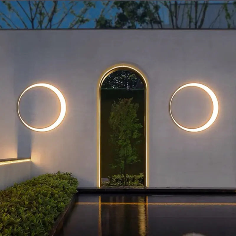 Modern Minimalist Crescent Circle Stainless Steel PC Waterproof LED Wall Sconce Lamp For Outdoor Patio Cuvalon