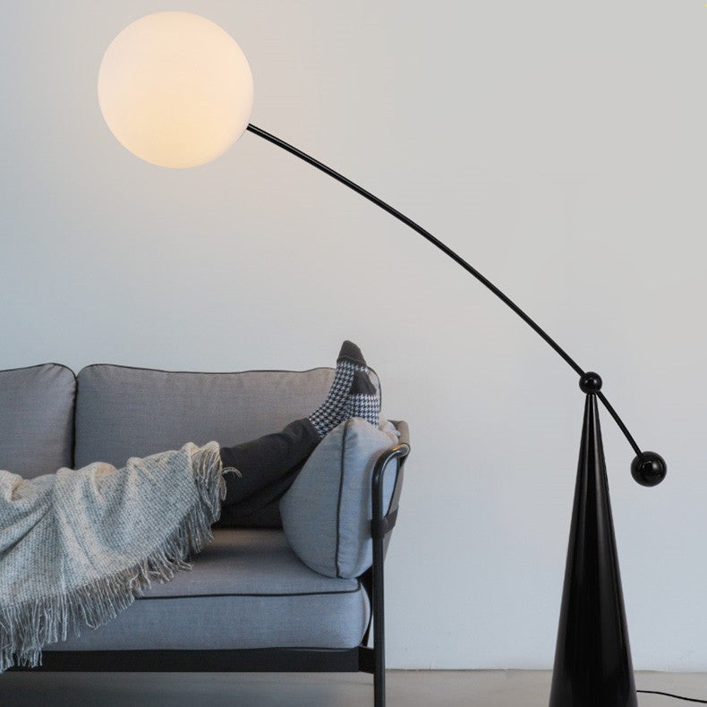 Contemporary Creative Tapered Base Fishing Rod Orb Iron Glass 1-Light Standing Floor Lamp For Living Room Cuvalon