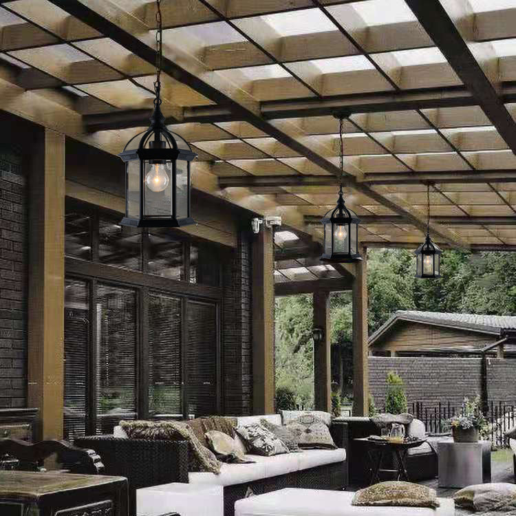 Modern Minimalist Hexagonal Column Aluminum Glass 1-Light Outdoor Pendant Light For Garden Cuvalon