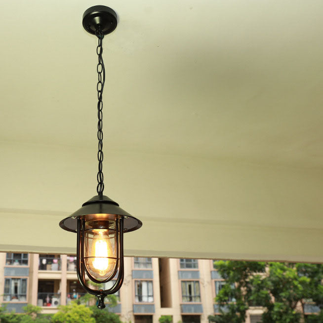 Industrial Vintage Aluminum Cage Glass 1-Light Outdoor Waterproof Pendant Light Cuvalon