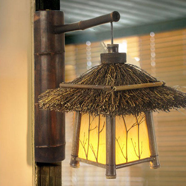 Traditional Rustic Cottage Bamboo 1-Light Wall Sconce Lamp For Outdoor Patio Cuvalon