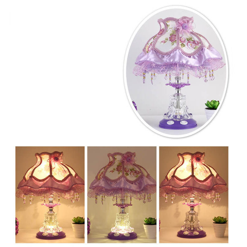 European Style Wedding Fabric Glass 1-Light Table Lamp Cuvalon