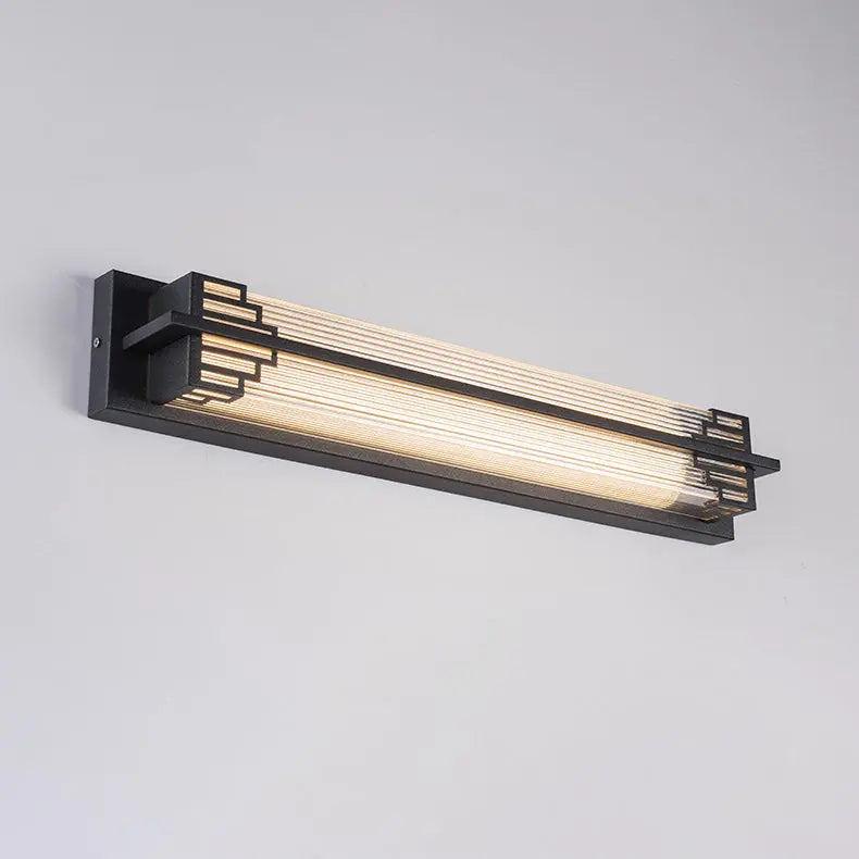 Traditional Chinese Waterproof Rectangular Stainless Steel Glass LED Wall Sconce Lamp For Outdoor Patio Cuvalon