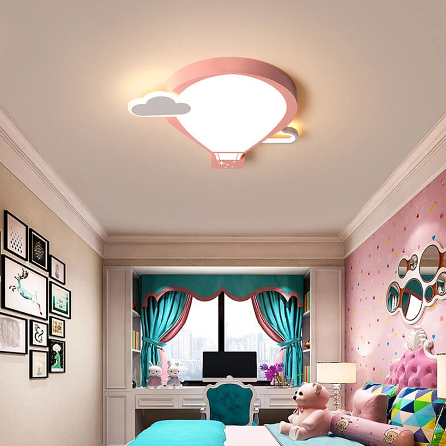 Cartoon Hot Air Balloon Kid LED Flush Mount Ceiling Light Cuvalon