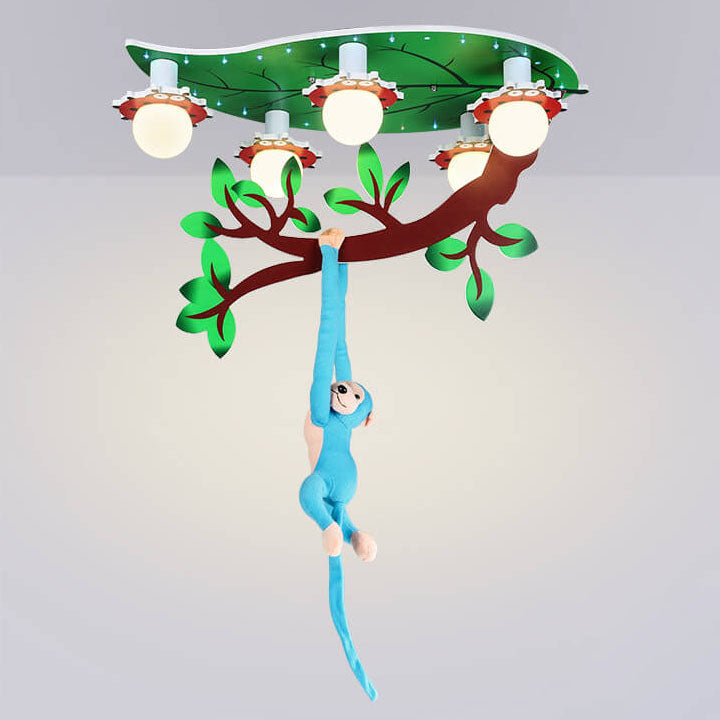 Contemporary Creative Kids Monkey Leaf Acrylic 5-Light Flush Mount Ceiling Light For Bedroom Cuvalon