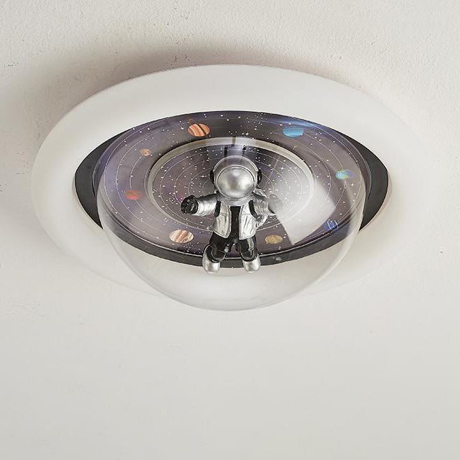 Contemporary Creative Cartoon Planet Resin Astronaut Acrylic Round Shade LED Kids Flush Mount Ceiling Light For Bedroom Cuvalon