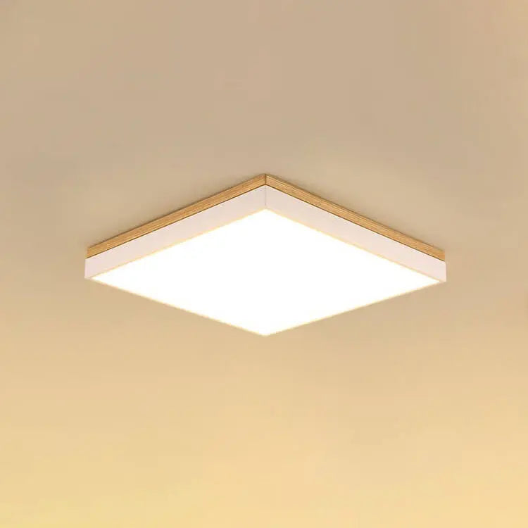 Modern Minimalist Solid Wood Acrylic Square Rectangle LED Flush Mount Ceiling Light for Living Room Cuvalon