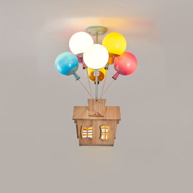 Contemporary Creative Colorful Acrylic Balloon Log Cabin 7/9-Light Kids Semi-Flush Mount Ceiling Light For Bedroom Cuvalon
