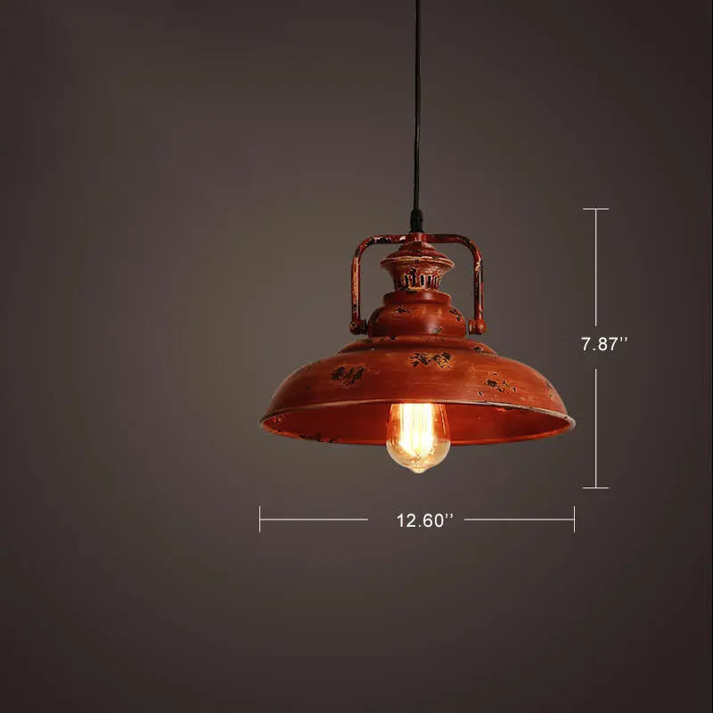 Retro Red Rust 1-Light Dome Pendant Light Cuvalon