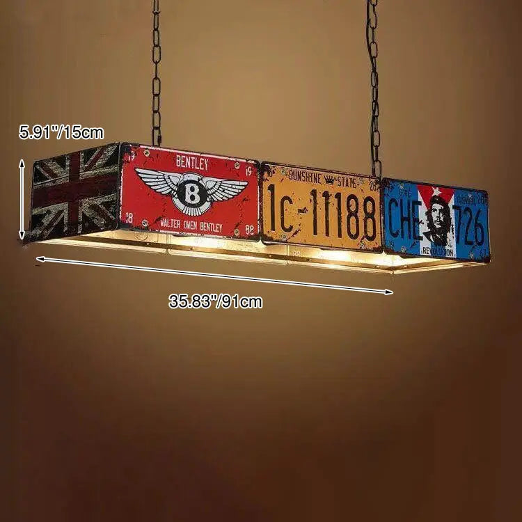Contemporary Industrial Creative Square Rectangular License Plate Metal 3/5 Light Chandelier for Living Room Cuvalon