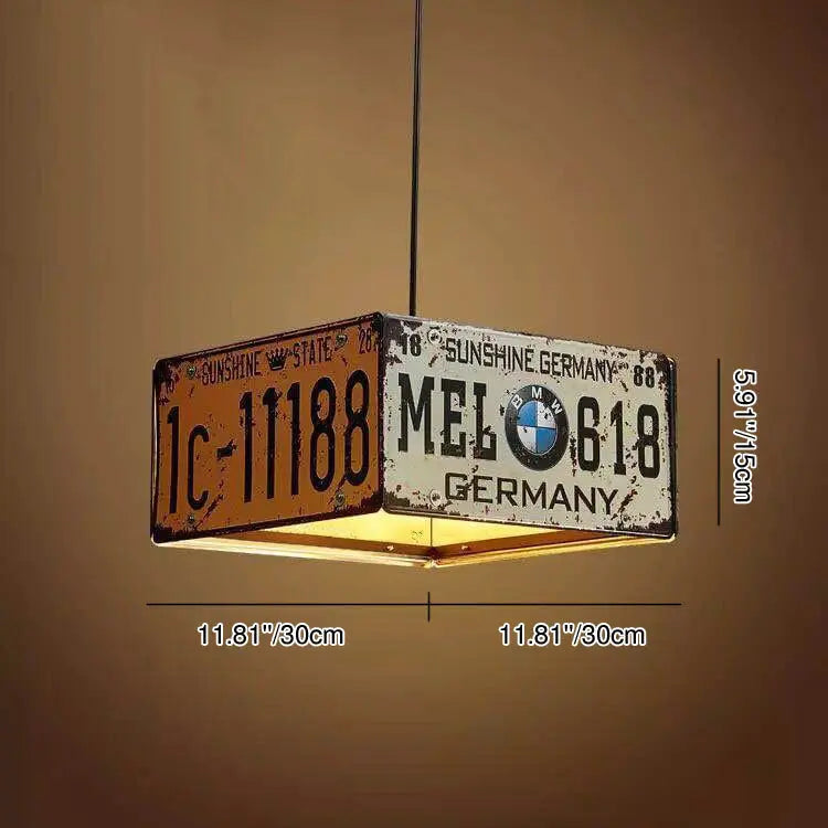 Contemporary Industrial Creative Square Rectangular License Plate Metal 3/5 Light Chandelier for Living Room Cuvalon