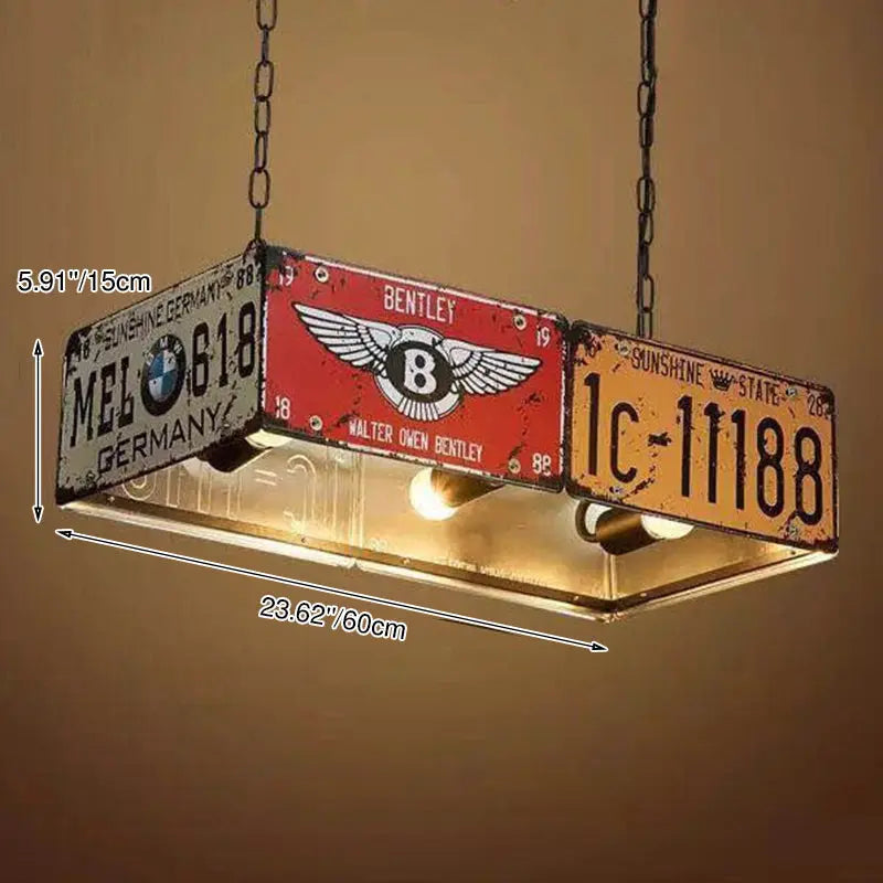 Contemporary Industrial Creative Square Rectangular License Plate Metal 3/5 Light Chandelier for Living Room Cuvalon