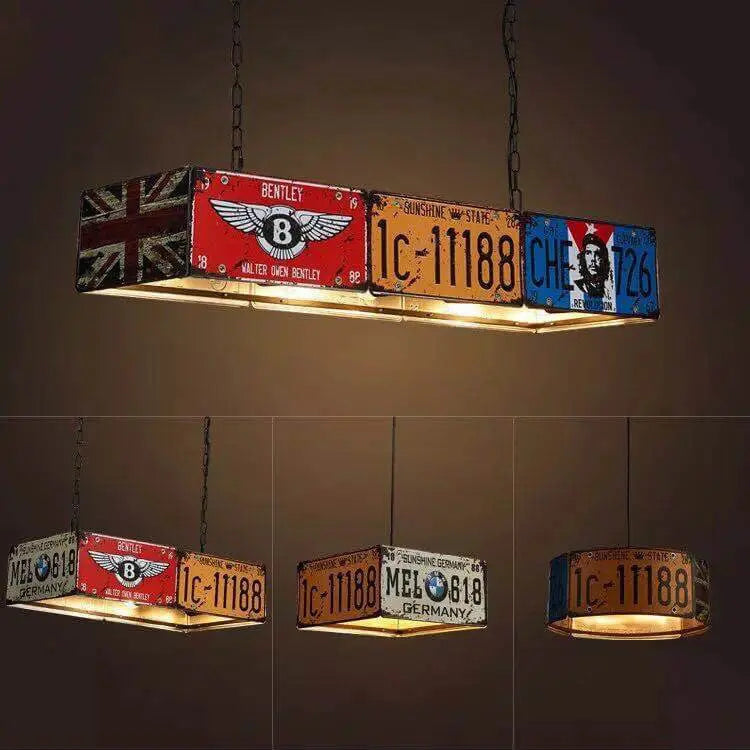 Contemporary Industrial Creative Square Rectangular License Plate Metal 3/5 Light Chandelier for Living Room Cuvalon