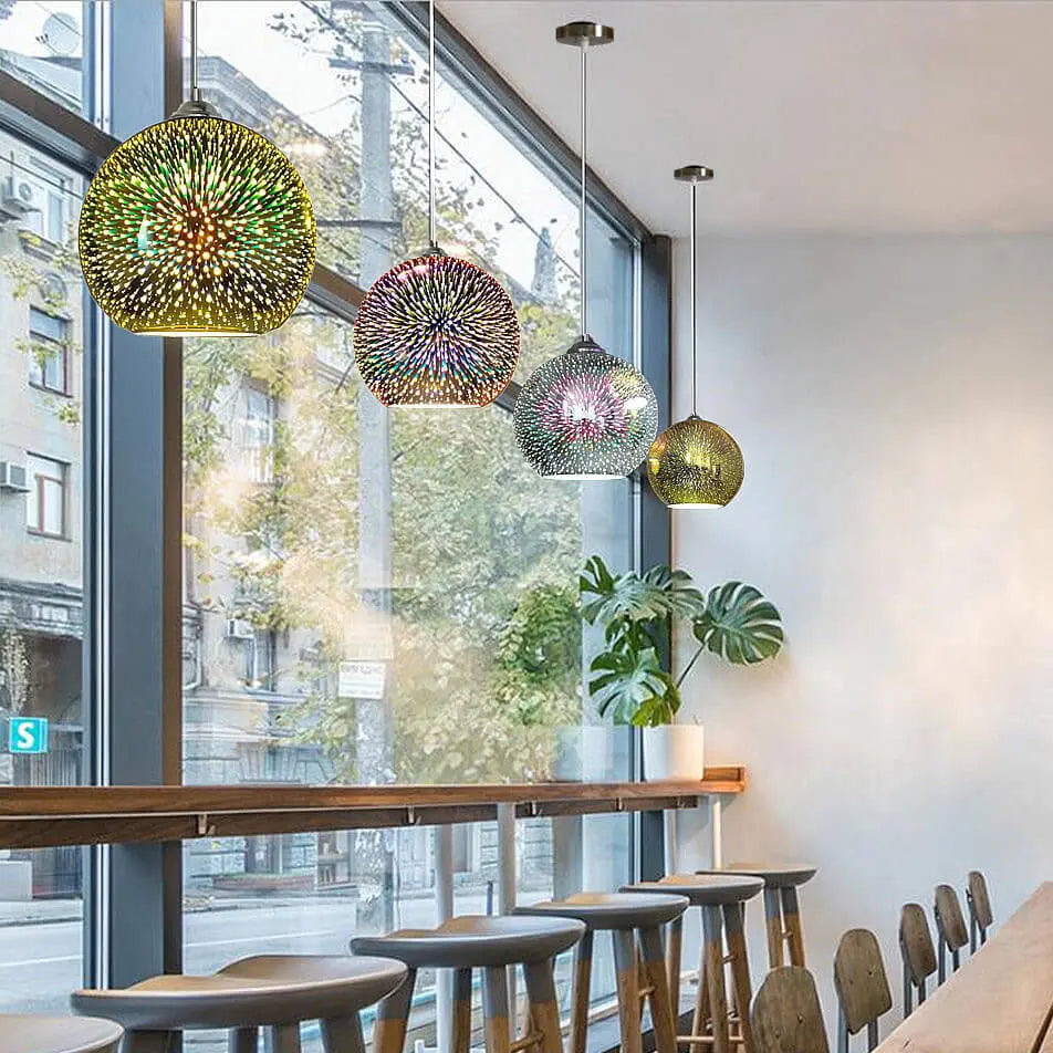 Modern Creative 3D Colorful Fireworks Glass 1-Light Dome Pendant Light Cuvalon